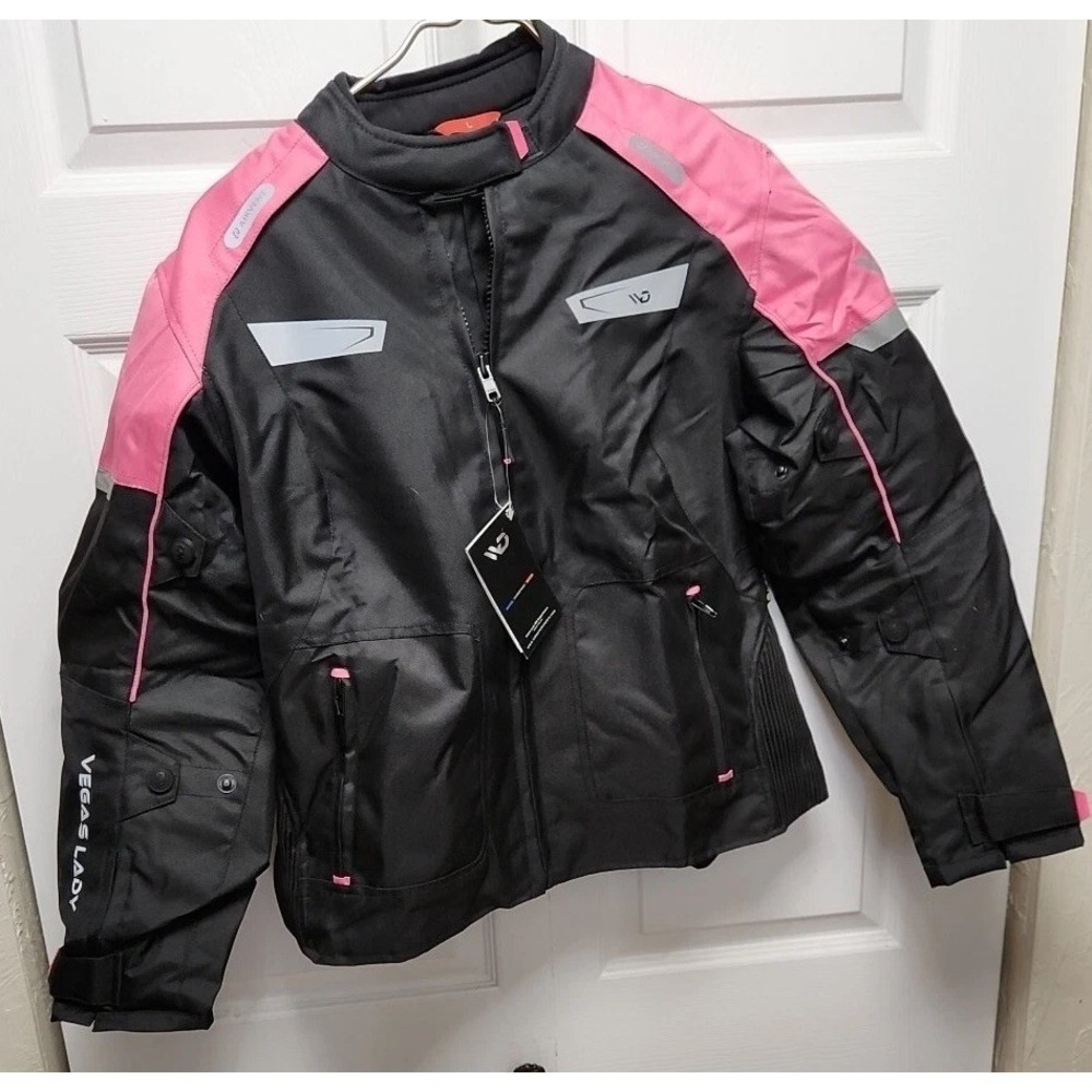 WD Motorsports Women's Motorcycle Jacket - Adjustable Large W/Armour Black/Pink